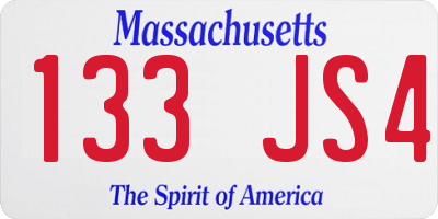 MA license plate 133JS4