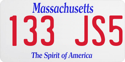 MA license plate 133JS5