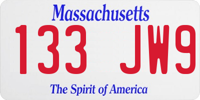 MA license plate 133JW9