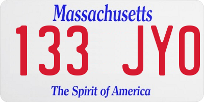 MA license plate 133JY0