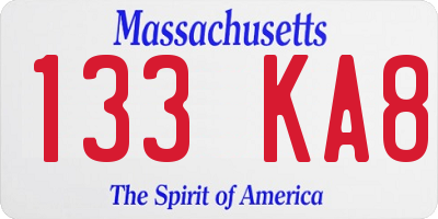MA license plate 133KA8