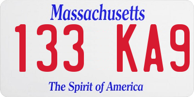 MA license plate 133KA9