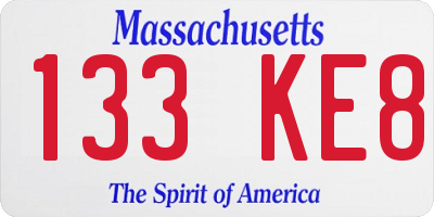 MA license plate 133KE8