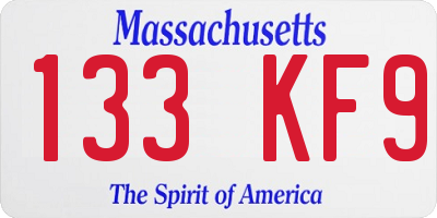 MA license plate 133KF9