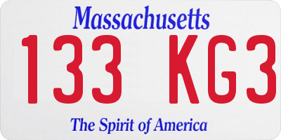 MA license plate 133KG3