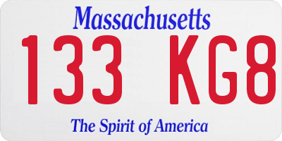 MA license plate 133KG8