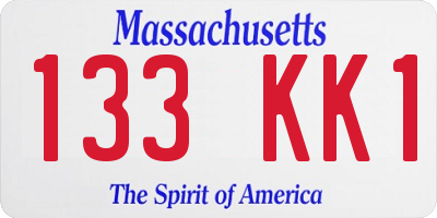 MA license plate 133KK1
