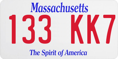 MA license plate 133KK7