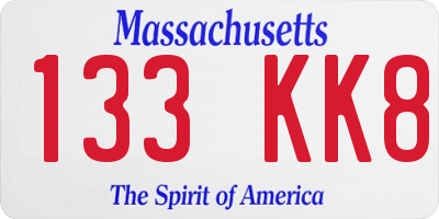 MA license plate 133KK8
