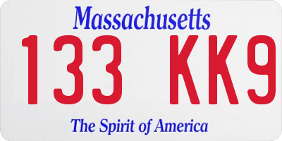 MA license plate 133KK9