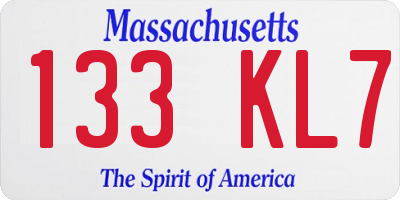 MA license plate 133KL7