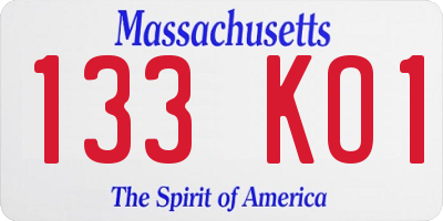 MA license plate 133KO1