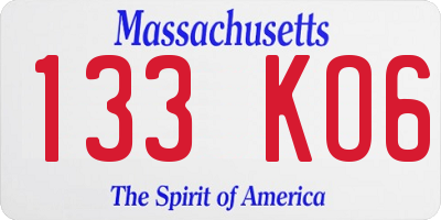 MA license plate 133KO6
