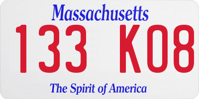 MA license plate 133KO8
