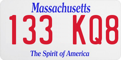 MA license plate 133KQ8