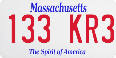 MA license plate 133KR3