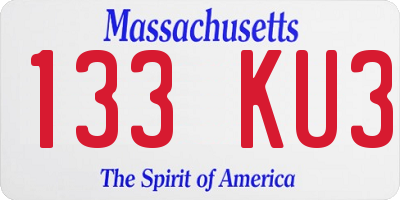 MA license plate 133KU3