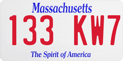 MA license plate 133KW7