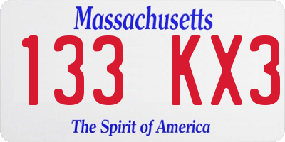 MA license plate 133KX3