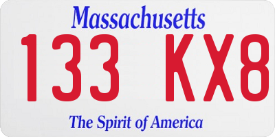 MA license plate 133KX8