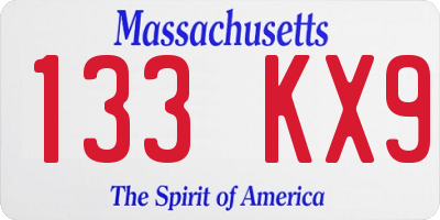 MA license plate 133KX9