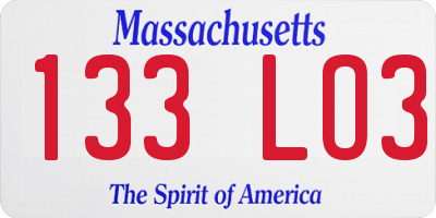 MA license plate 133LO3