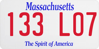 MA license plate 133LO7