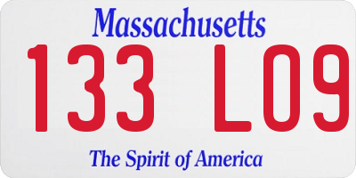 MA license plate 133LO9