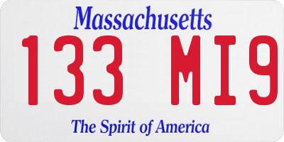 MA license plate 133MI9