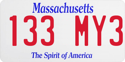 MA license plate 133MY3