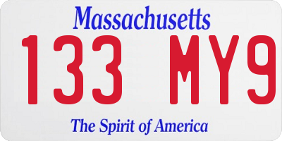 MA license plate 133MY9