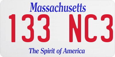 MA license plate 133NC3