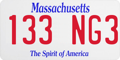 MA license plate 133NG3