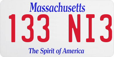 MA license plate 133NI3