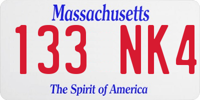 MA license plate 133NK4