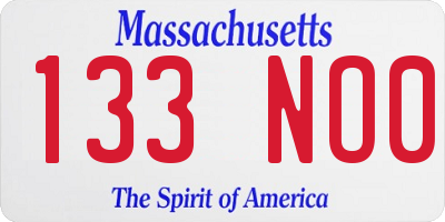 MA license plate 133NO0
