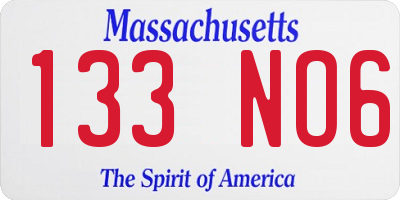 MA license plate 133NO6