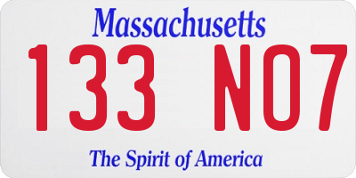 MA license plate 133NO7