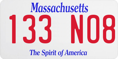 MA license plate 133NO8