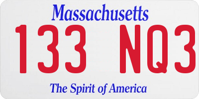 MA license plate 133NQ3