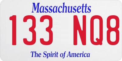 MA license plate 133NQ8