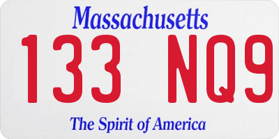 MA license plate 133NQ9