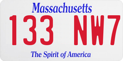 MA license plate 133NW7