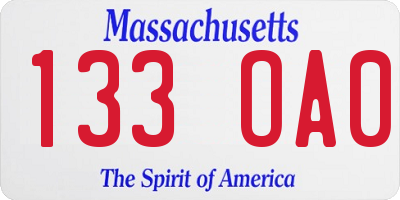 MA license plate 133OA0