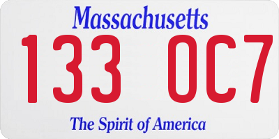 MA license plate 133OC7