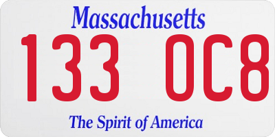 MA license plate 133OC8