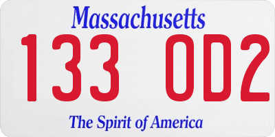 MA license plate 133OD2