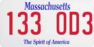 MA license plate 133OD3