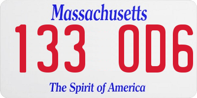 MA license plate 133OD6