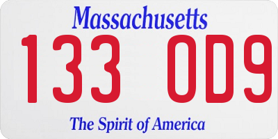 MA license plate 133OD9